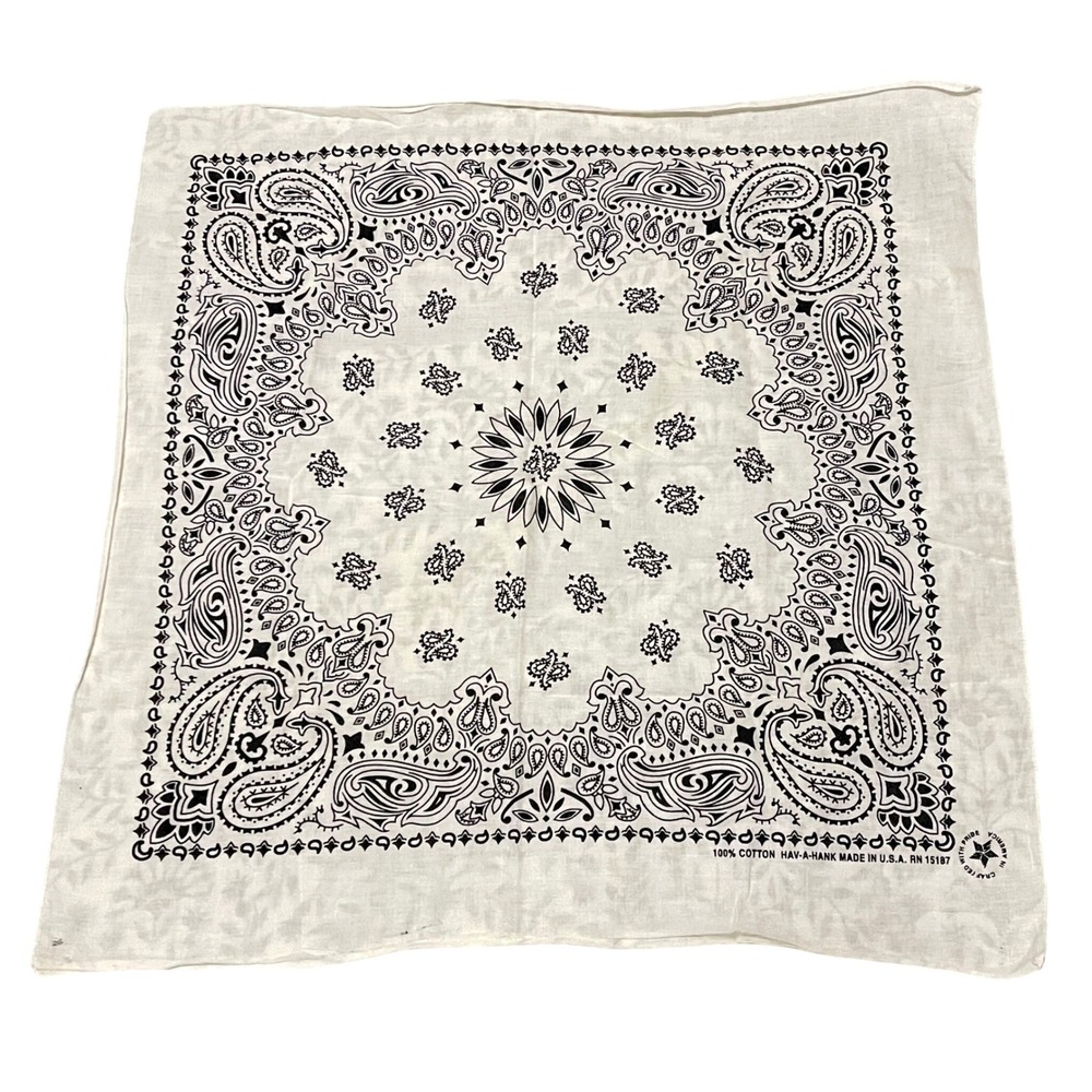 Hav-A-Hank‎ 100% Cotton White Paisley Bandanna 15187 USA Rave Moon Star Western
